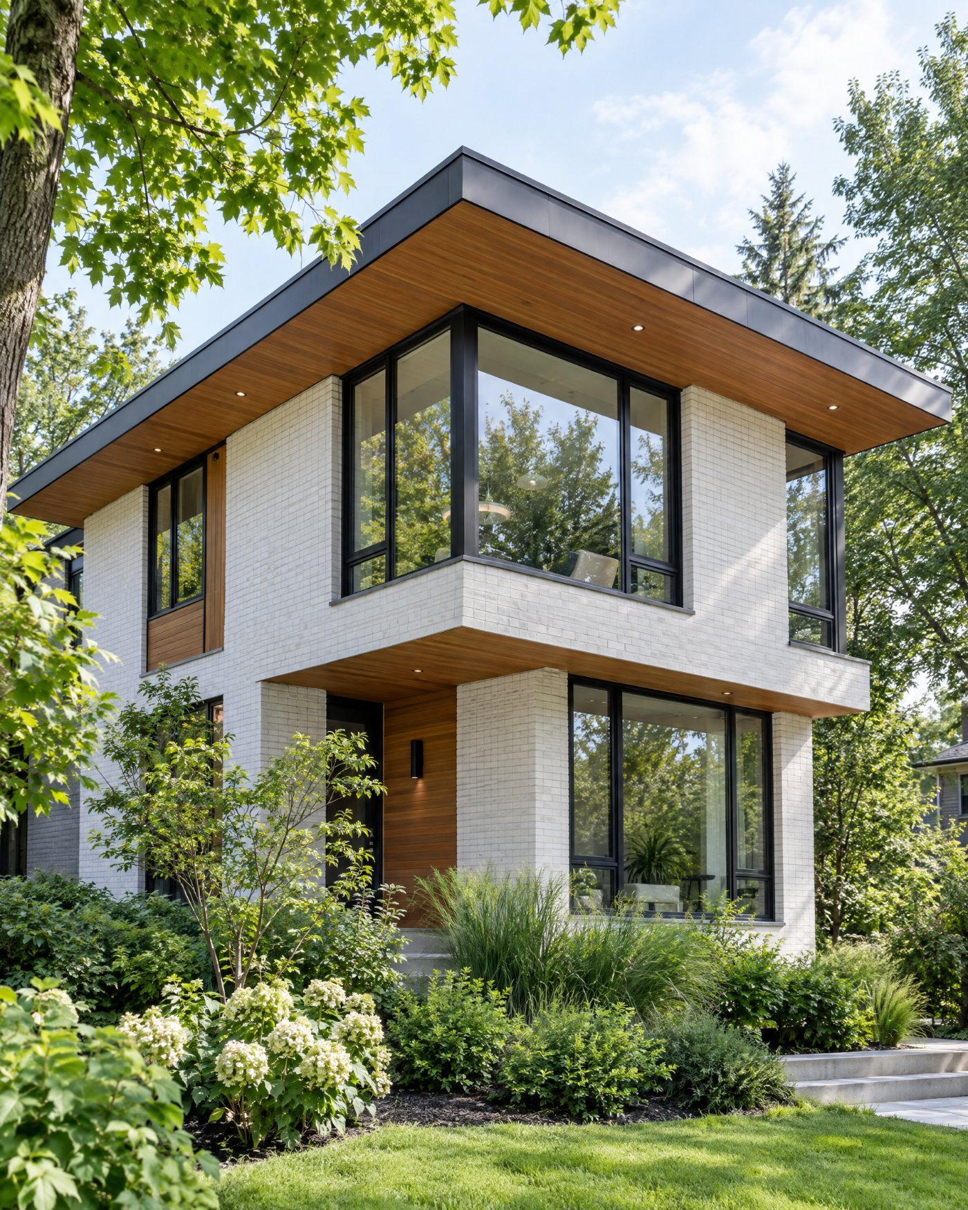 Maison moderne québécoise entourée d’arbres