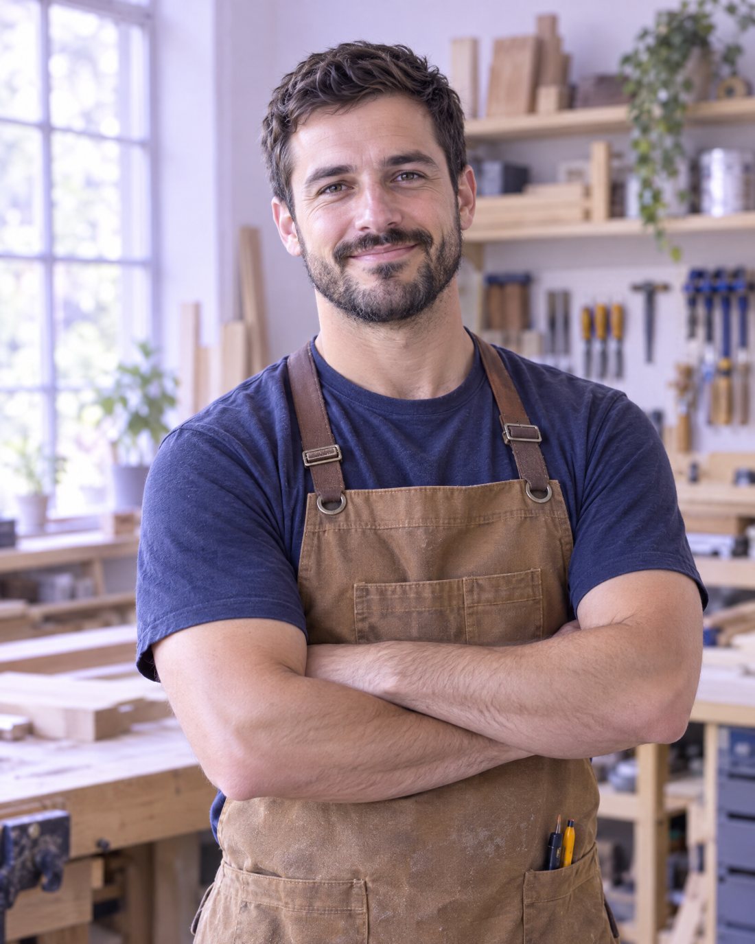 Entrepreneur souriant dans son atelier