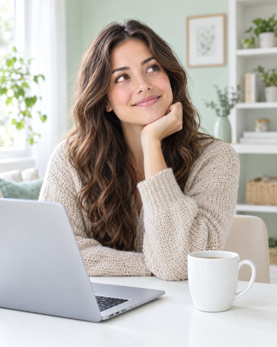 Femme souriante devant son ordinateur